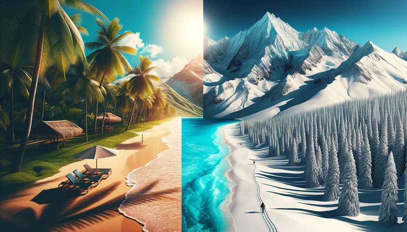 Choix de destination : plage tropicale ou montagne enneigée