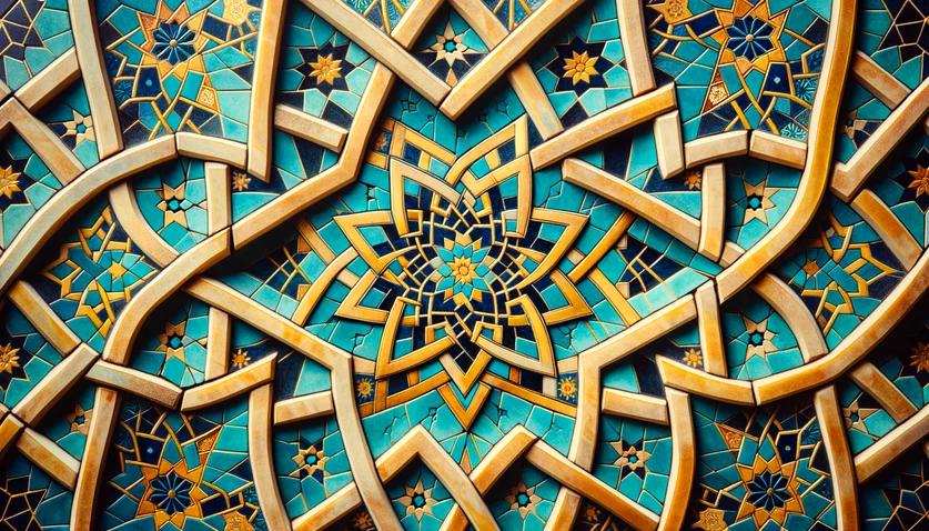 Mosaïques turquoise et or d'une médersa à Samarcande