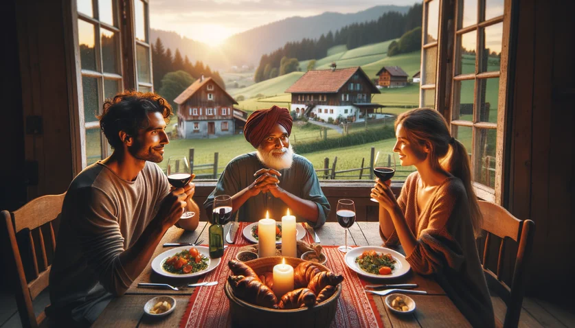 Repas partagé entre voyageurs et hôte Servas