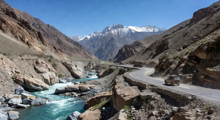 Route du Pamir au Tadjikistan à travers les montagnes