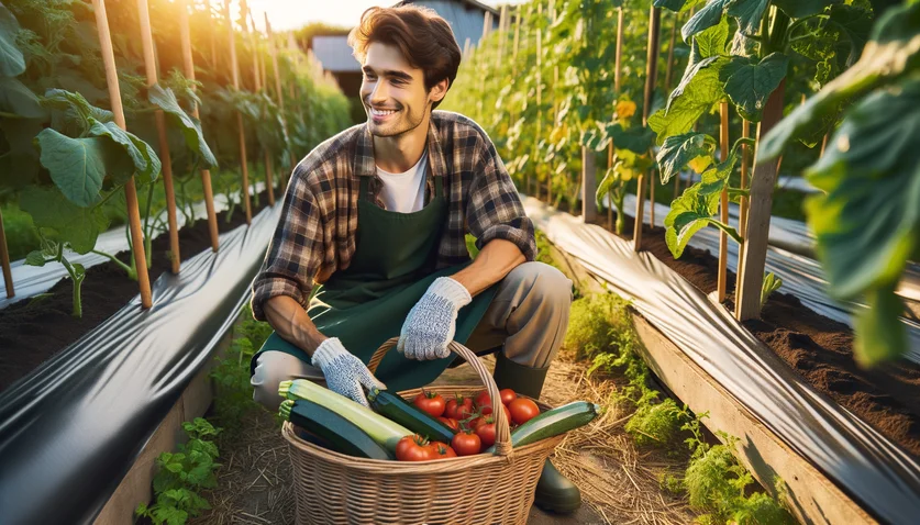 Volontaire récoltant des légumes bio dans une ferme en woofing