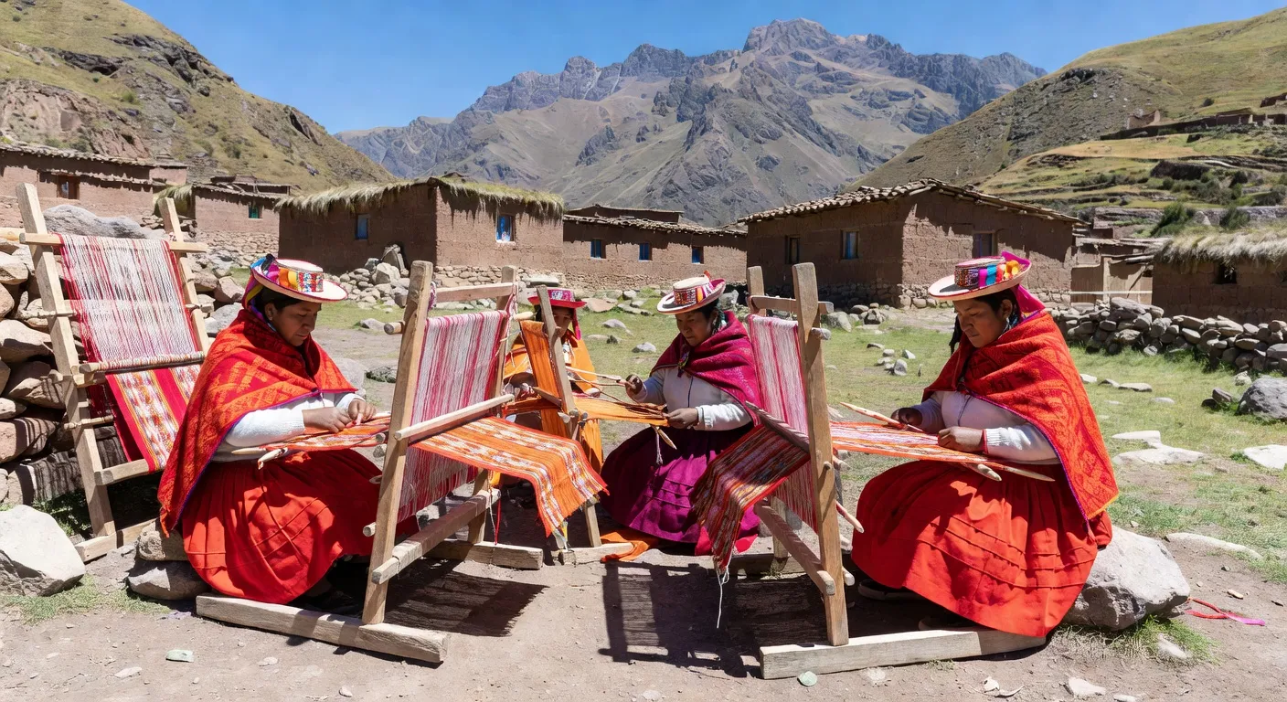 Voyageurs et habitants travaillant ensemble dans un champ de quinoa du village andin